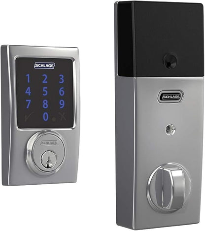 SCHLAGE BE469ZP CEN 625 Connect Smart Deadbolt with alarm with Century Trim in Bright Chrome, Z-Wave Plus enabled, 3 x 8 x 2 inches