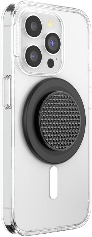 PopSockets Phone Grip for MagSafe with Kickstand, Magnetic Stand, Swappable Top, Secure Hold for iPhone MagSafe Cases, Phone & Tablet Grip - Alum Triangle Knurled Black
