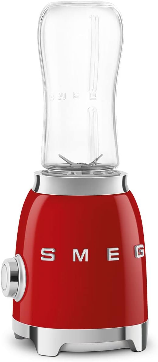 SMEG 50's Retro Style Personal Blender with Backlit Knob and Two 600 ML BPA Free bottles PBF01RDUS Red