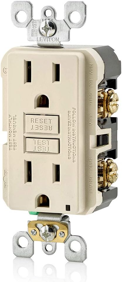 Leviton GFCI Outlet, 15 Amp, Self Test, Non Tamper-Resistant with LED Indicator Light, Protection from Electric Shock and Electrocution, GFNT1-T, Light Almond