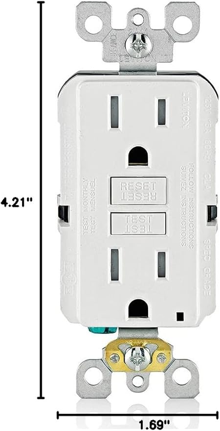 Leviton GFCI Outlet, 15 Amp, Self Test, Tamper-Resistant with LED Indicator Light, Protection from Electric Shock and Electrocution, GFTR1-W, White