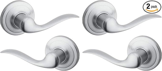Kwikset Tustin Passage Door Lever, Non-Locking Stylish Door Handle for Interior Hallway and Closet Doors, Reversible Design for Easy Install, in Satin Chrome (Pack of 2)