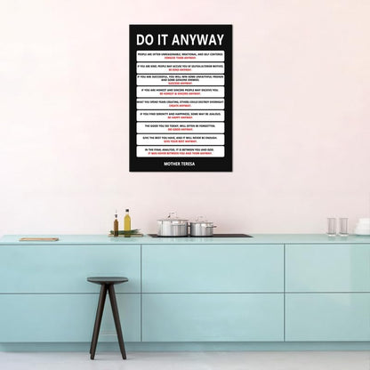 Motivational Wall Art Do It Anyway Inspirational Poster Mother Teresa Quote Canvas Prints Artwork for Office Living Room Modern Home Decor Painting Pictures Stretched and Framed [24''Wx 36''H]