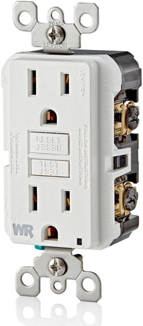 Leviton GFCI Weather-Resistant Outlet, 15 Amp, Self Test, Non Tamper-Resistant with LED Indicator Light, Outdoor Locations, GFWR1-W, White