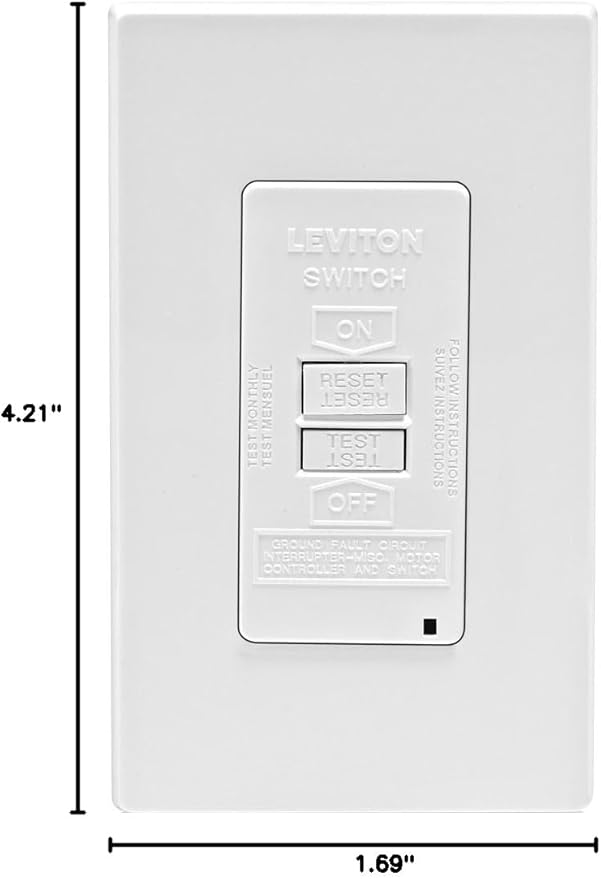 Leviton Blank Face GFCI, 20 Amp, Self Test, LED Indicator Light, Provides GFCI Protection Where an Outlet is not Needed, GFRBF-W, White