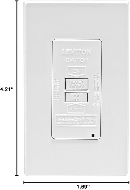 Leviton Blank Face GFCI, 20 Amp, Self Test, LED Indicator Light, Provides GFCI Protection Where an Outlet is not Needed, GFRBF-W, White