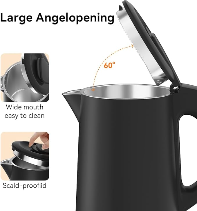 0.8L Travel Electric Kettle Small 900W Fast Boiling Water Heater, Double Wall 304 Stainless Steel Portable Mini Hot Water Boiler with Auto Shut-Off and Boil Dry Protection