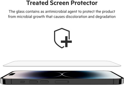 Belkin TemperedGlass iPhone 14 Pro Max Screen Protector - iPhone 14 Pro Accessories - Easy Application With Installation Guide Tray - Tempered Glass Antimicrobial Screen Protector - 9H Hardness Tested