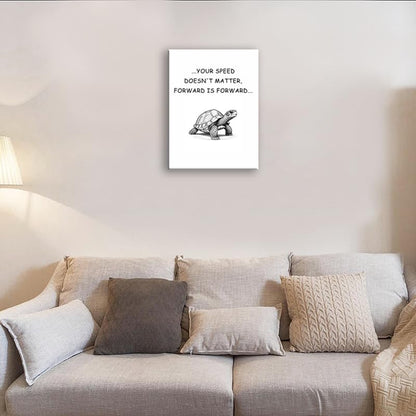Motivational Wall Art Turtle Quote ‘SPEED DOESN'T MATTER, FORWARD IS FORWARD...’ Inspirational Canvas Poster Printed Modern Artwork for Office School Home Decor Framed Ready to Hang[18" W X 24" H]