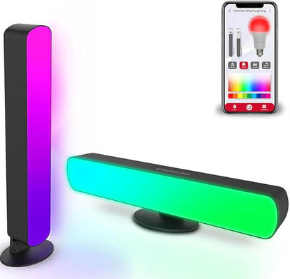 Monster Smart LED Light Bars 2 Pack, RGB+IC Multi-Color Razor Chroma TV & Gaming Wi-Fi Light Bars, Dimmable, Sound Reactive, Multi Position, App & Voice Control, Works with Alexa, Google Home, Siri