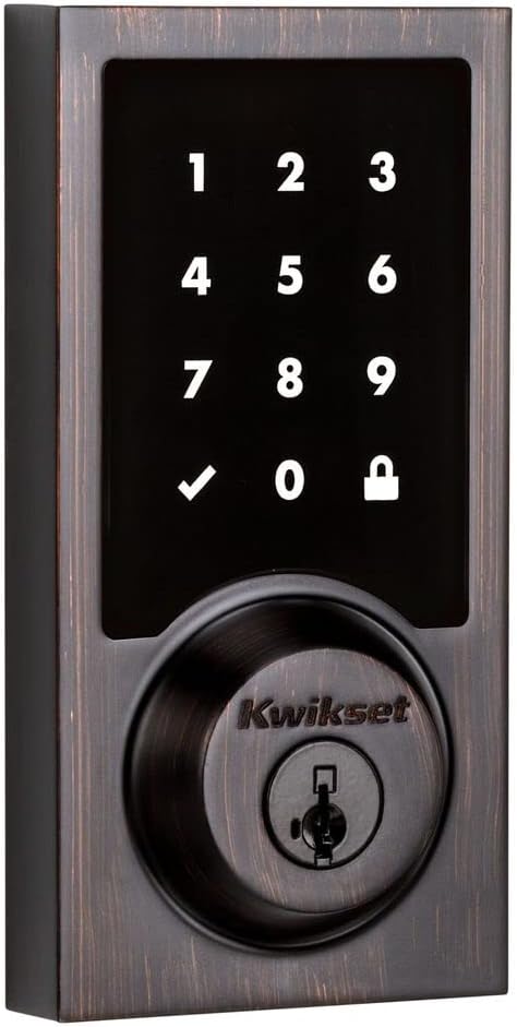 Kwikset 916 Keyless Entry Touchscreen SmartCode Electronic Deadbolt Smart Lock Featuring SmartKey Security and ZigBee 3.0 Technology in Contemporary Venetian Bronze, Zigbee Hub Sold Separately