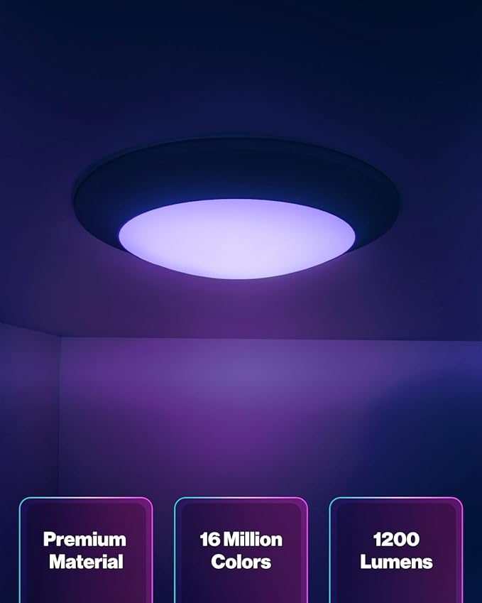 Sunco 5/6 Inch Smart Disk LED Flush Mount Ceiling Recessed Can Light for Living Room, Bedroom, App Controlled Compatible with Alexa and Google, Dimmable, 15W, RGB+5000K Daylight, 1200 LM ETL 4 Pack
