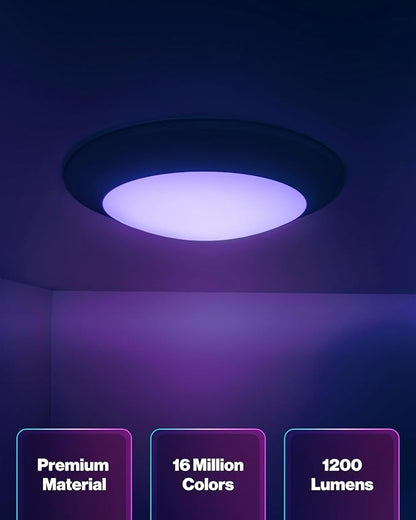 Sunco 5/6 Inch Smart Disk LED Flush Mount Ceiling Recessed Can Light for Living Room, Bedroom, App Controlled Compatible with Alexa and Google, Dimmable, 15W, RGB+5000K Daylight, 1200 LM ETL 4 Pack