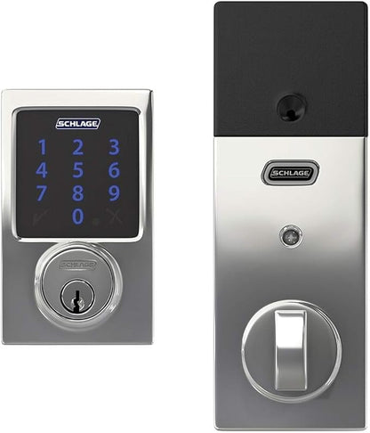 SCHLAGE BE469ZP CEN 625 Connect Smart Deadbolt with alarm with Century Trim in Bright Chrome, Z-Wave Plus enabled, 3 x 8 x 2 inches