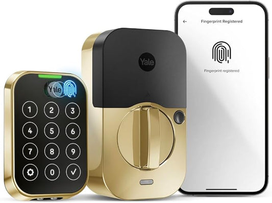 Yale Assure Lock 2 Touch Deadbolt, Lifetime Brass Key-Free Smart Lock with Bluetooth Connected Touchscreen Keypad and Fingerprint Scanner for Code Entry (No Wi-Fi), YRD450-F-BLE-P05