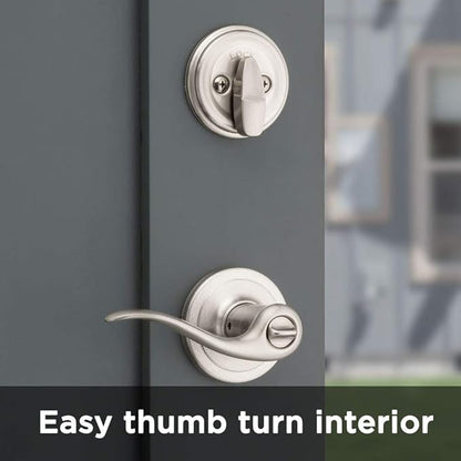 Kwikset 991 Tustin Entry Lever and Single Cylinder Deadbolt Combo Pack featuring SmartKey in Satin Nickel, Model Number: 99910-040