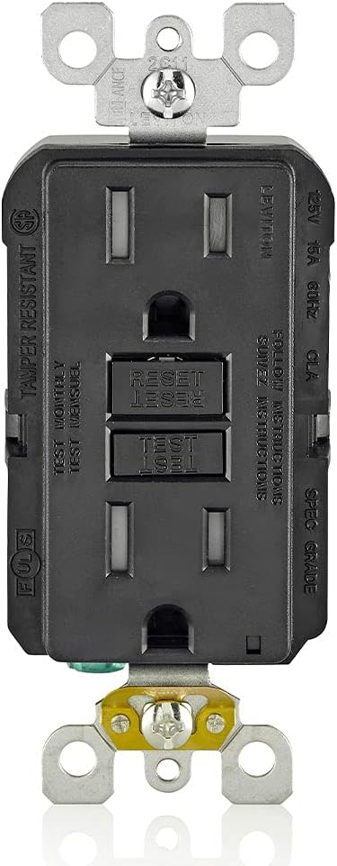 Leviton GFCI Outlet, 15 Amp, Self Test, Tamper-Resistant with LED Indicator Light, Protection from Electric Shock and Electrocution, GFTR1-E, Black