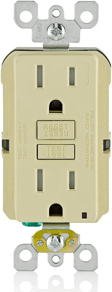 Leviton GFCI Outlet, 15 Amp, Self Test, Tamper-Resistant with LED Indicator Light, Protection from Electric Shock and Electrocution, GFTR1-I, Ivory