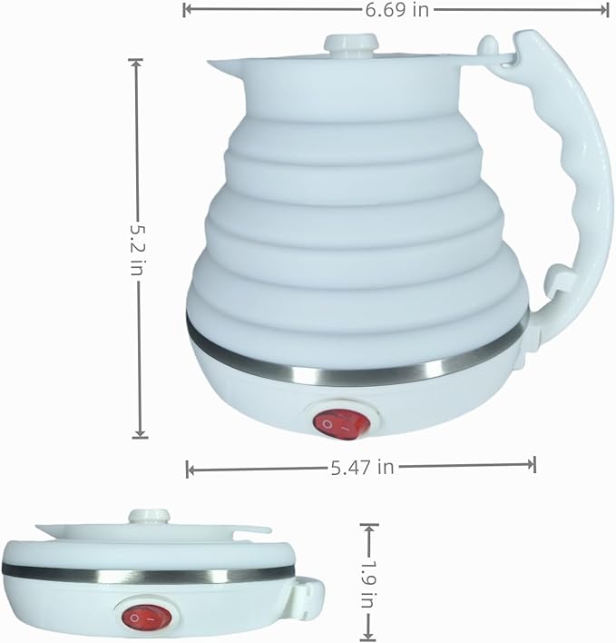 Travel Kettle Electric, Portable Travel Tea Kettle Small, Ultra-thin Collpasible Electric Kettle, Food Grade Silicone Foldable, Auto Shut off and Keep Warm, 110V 555ml (White)