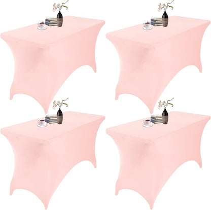 4Pack Spandex Waterproof Table Covers 4ft，Spandex 4ft Waterproof Table Cover for Party,Wedding, Banquet, and Events(Blush Pink)