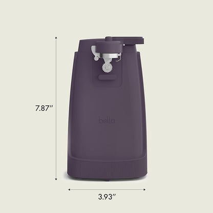 bella Electric Can Opener and Knife Sharpener, Removable Cutting Lever, Cord Storage, Stainless Steel Blade, Plum