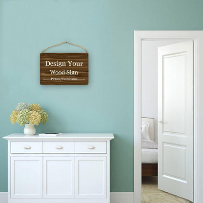 Personalized Wood Board Hanging Door Sign, Custom Welcome Sign Add Your Design, Customized Wall Plaque for Porch, Wall, House, Garden, Yard, Home, Farmhouse, Decor Hanging 11.8x7.8 inch