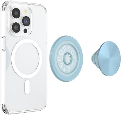 PopSockets Phone Grip for MagSafe with Kickstand, Magnetic Stand, Swappable Top, Secure Hold for iPhone MagSafe Cases, Phone & Tablet Grip -Light Blue