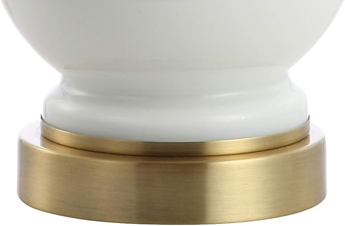 JONATHAN Y 22" White Modern Glass Table Lamp Set of 2, Brass Gold Bedside Lamp with White Linen Shade for Bedroom Living Room, LED Bulbs Included JYL4033A-SET2