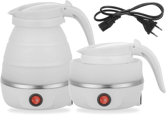 Foldable Electric Kettle, Upgraded Food Grade Silicone,600W 600ML Flash Heat Small Portable Travel Electric Kettle,110V US Plug (Pure White)