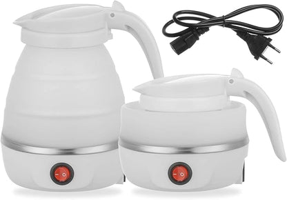 Foldable Electric Kettle, Upgraded Food Grade Silicone,600W 600ML Flash Heat Small Portable Travel Electric Kettle,110V US Plug (Pure White)