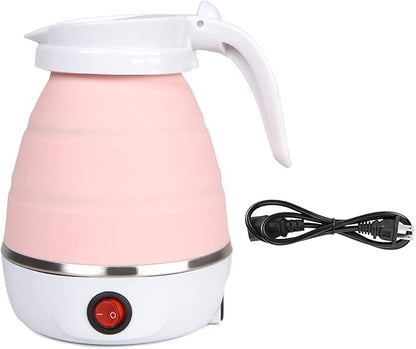 Travel Kettle Electric Small Foldable Portable Kettle,Silicone Collapsible Heating Water Boiler Tea Pot for Camping,Easy for Storage with Separable Power Cord (Pink)
