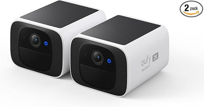 eufy Security SoloCam S220 2-Cam Pack, Solar Security Camera, Wireless Outdoor Camera, Continuous Power, 2K Resolution, Wireless, 2.4 GHz Wi-Fi, No Monthly Fee, HomeBase 3 Compatible