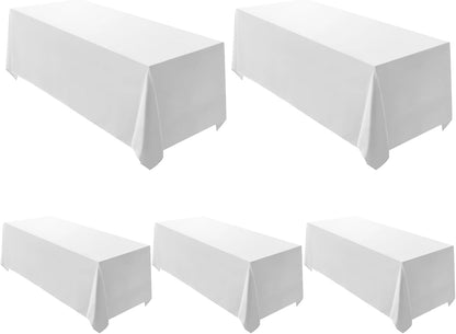 Surmente 5 Pack White Rectangle Tablecloth 90 x 156-inch Rectangular Polyester Table Cloth for Weddings, Banquets, or Restaurants