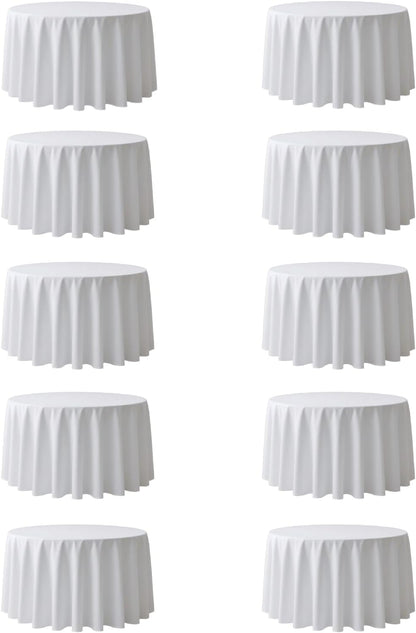 Surmente 120 inch Round tablecloths -10 Pack White Round Table Cloths, Polyester Fabric Table Covers for Weddings, Banquets, or Restaurants