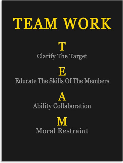 Team Work Enterprise Poster Inspirational Quotes Canvas Poster Printed Artwork Motivational Wall Decor for Company Office Group Bedroom Living Room Framed Ready to Hang[18" W X 24" H]