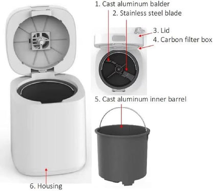 Electric Composter for Kitchen, 2.5L Smart Countertop Composter, Indoor Odorless Real-time Temperature Control, Turn Food Waste and Scraps into Dry Compost Fertilizer
