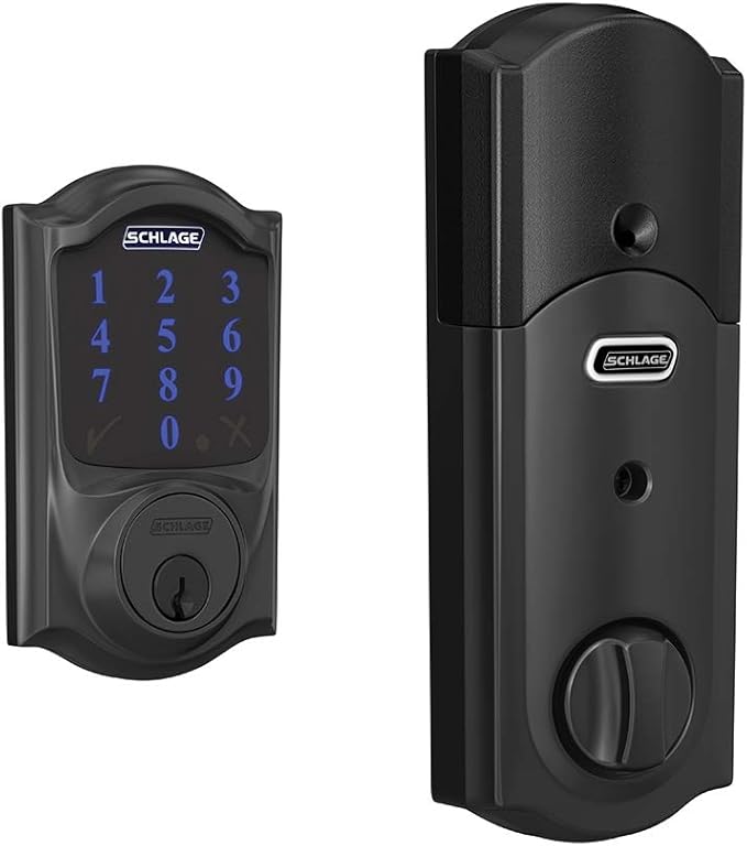 SCHLAGE BE469ZP CAM 622 Connect Smart Deadbolt with alarm with Camelot Trim in Matte Black, Z-Wave Plus enabled