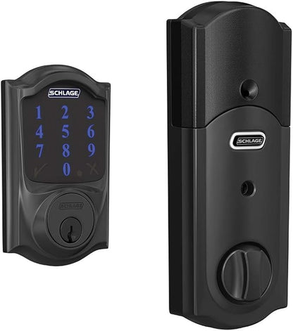SCHLAGE BE469ZP CAM 622 Connect Smart Deadbolt with alarm with Camelot Trim in Matte Black, Z-Wave Plus enabled