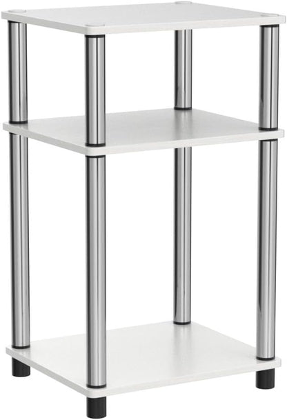 Furinno JUST Side Table Set of 2, 3-Tier End Tables, Open Shelves Night Stand, Nightstand, Toolless Assembly, for Living Room, Bedroom, White Oak/Stainless Steel