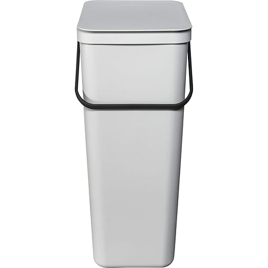Brabantia Sort & Go Kitchen Recycling Bin | L / 10.6 Gal / 40L | Light Gray | Removable Stay-Open Lid, Carry Handle | Trash Can for Bottles, Cans, Paper, Glass | Wall Bracket Sold Separately