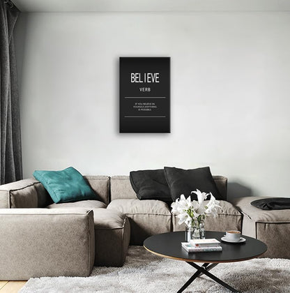 Motivational Office Positive Poster Believe Verb Inspirational Wall Art Printed on Canvas Modern Home Decor Painting Artwork for Living Room Bedroom Picture Stretched and Framed[24" W x 36" H]