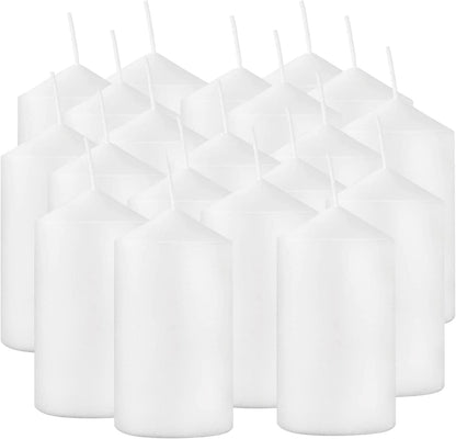 20 Pcs Bulk Long Burning Wax Pillar Candles 2" x 4" Dripless Unscented Smokeless for Wedding Party Spa Lantern Fireplace Home(White)