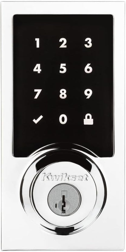 Kwikset 916 Keyless Entry Touchscreen SmartCode Electronic Deadbolt Smart Lock Featuring SmartKey Security and ZigBee 3.0 Technology in Contemporary Polished Chrome, Zigbee Hub Sold Separately