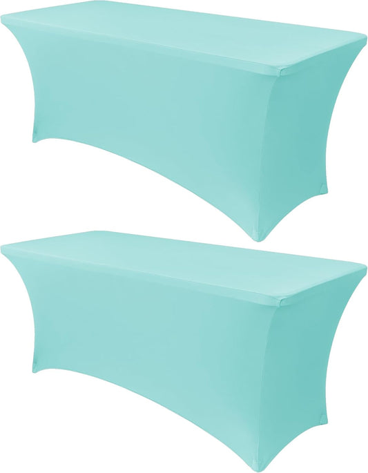 Obstal 6ft Stretch Spandex Table Cover for Standard Folding Tables - Universal Rectangular Fitted Tablecloth Protector for Wedding, Banquet and Party, 72L x 30W x 30H Inches, Blue, 2pc