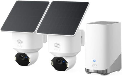 eufy Security SoloCam E42 2-Cam Kit (HomeBase S380), 4K Security Camera Wireless Outdoor, Solar Powered, AI Motion Tracking, Strobe Light, Pan & Tilt, Facial Recognition, Local Storage Up to 16 TB