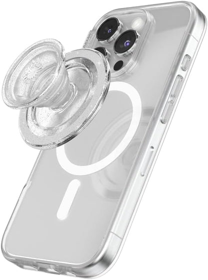 PopSockets Phone Grip for MagSafe with Kickstand, Magnetic Stand, Swappable Top, Secure Hold for iPhone MagSafe Cases, Phone & Tablet Grip, Cute PopSockets - Clear Glitter