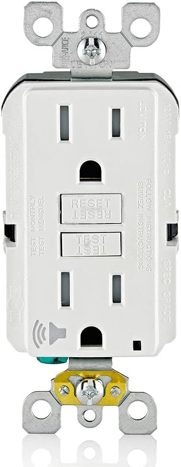 Leviton GFCI Outlet with Audible Alarm, 15 Amp, Self Test, Tamper-Resistant with LED Indicator Light, Great for Refrigerators in Garages, GFTA1-W, White