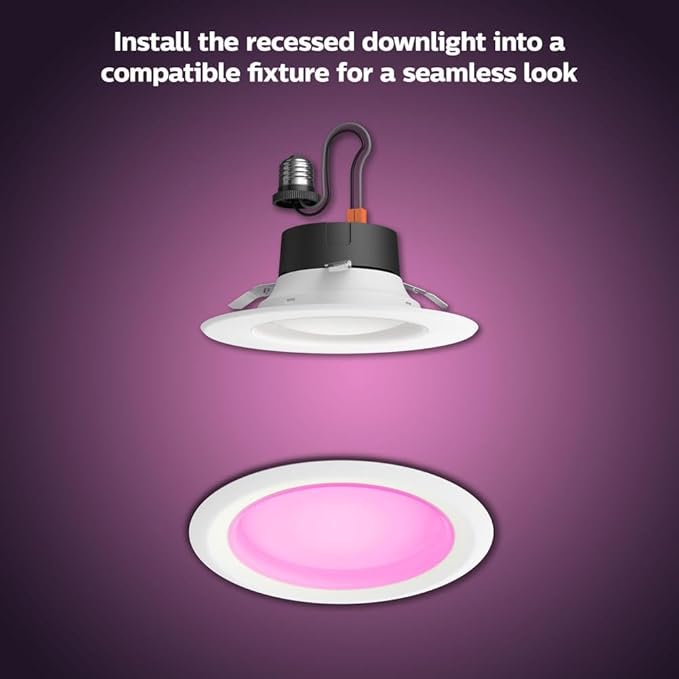 Philips Hue Smart Recessed 5/6 Inch LED Downlight - White and Color Ambiance Color-Changing Light - 1 Pack - 1100LM - Control with Hue App - Compatible with Alexa, Google Assistant and Apple Homekit