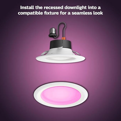 Philips Hue Smart Recessed 5/6 Inch LED Downlight - White and Color Ambiance Color-Changing Light - 1 Pack - 1100LM - Control with Hue App - Compatible with Alexa, Google Assistant and Apple Homekit