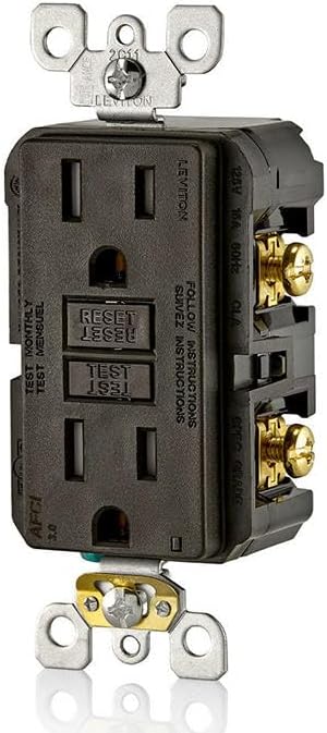 Leviton Outlet, 15 Amp, Self Test, Tamper-Resistant with LED Indicator Light, Protection from Electrical Fires, AFTR1, AFCI, Brown